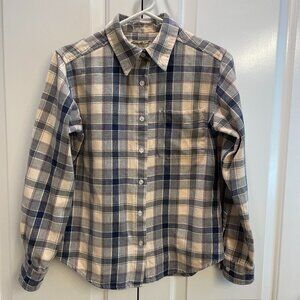 EUC Eddie Bauer Women's Flannel Shirt, Plaid, Gray-Blue-Cream w/Red, LS, Sz XS